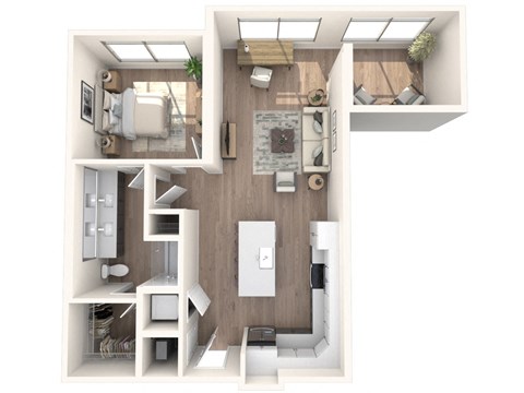 Floor plan for 1 bed, 1 bath, 943 sqft